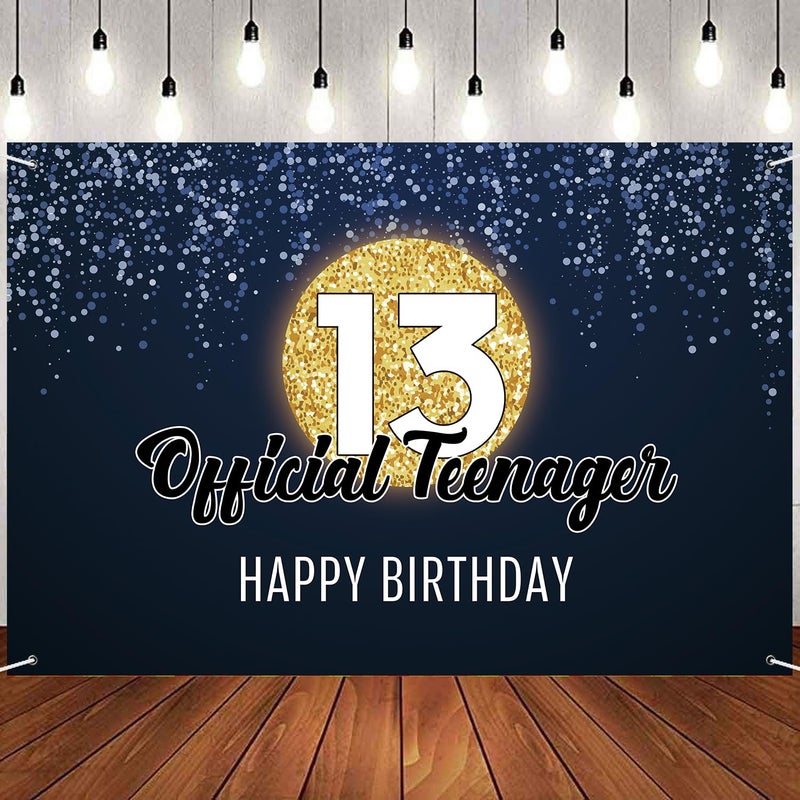 INNORU Large 13th Birthday Backdrop Banner, Happy 13th Birthday Poster Backdrop, Teenager Thirteen Bday Party Home Outdoor Decoration Sign 6x4 ft - Image 1